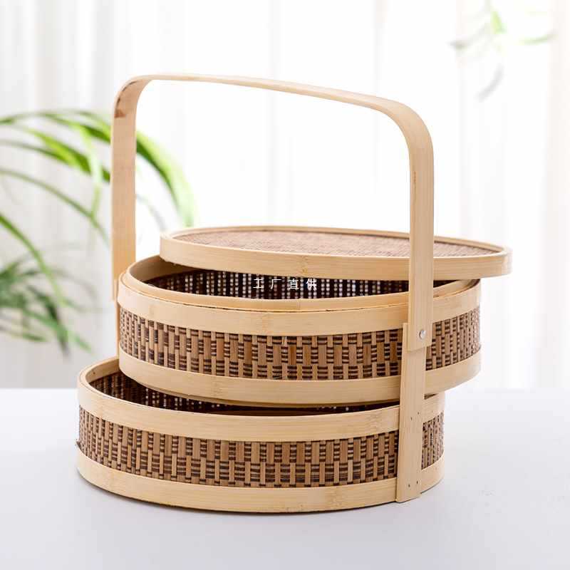 5IJO中秋节月饼外包装盒手提竹盒2023年新款竹篮酒店礼品盒收纳篮