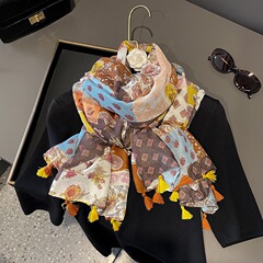 マフラーバリ糸スカーフ春夏小清新ボヘミアン異域民族風麦穂花卉流蘇ストール女