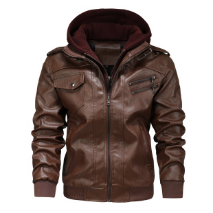 Factory Direct Sale Autumn and Winter Men's Detachable Knitted Hooded Pu Leather Jacket, Large Size Casual Versatile Trendy Leather Coat