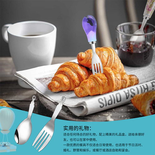 ins wind drop glue handle mold 304 stainless steel western food knife, fork and spoon set household stainless steel long handle spoon and fork mold