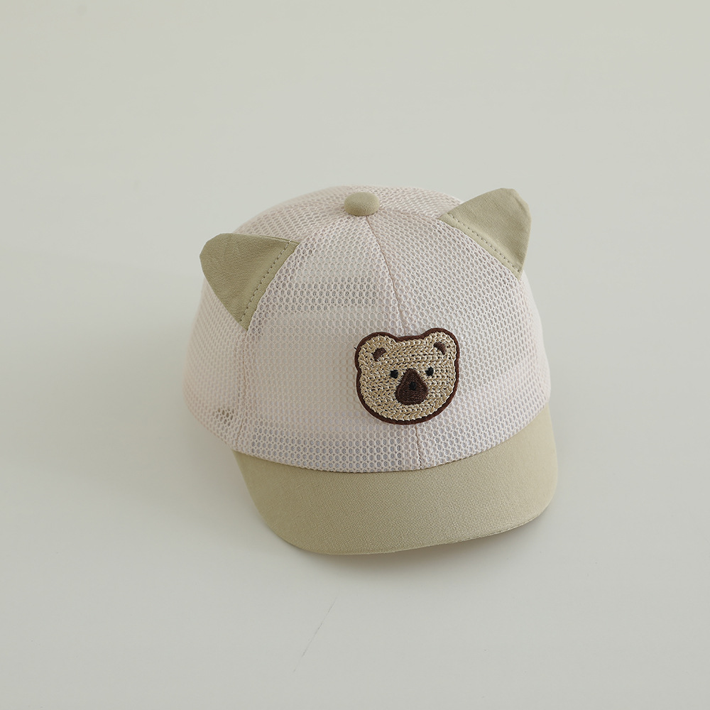 Sombrero de bebé lindo, gorra de verano, gorra de red, gorra de béisbol de oso de dibujos animados, gorra para el sol de malla completa transpirable para niños