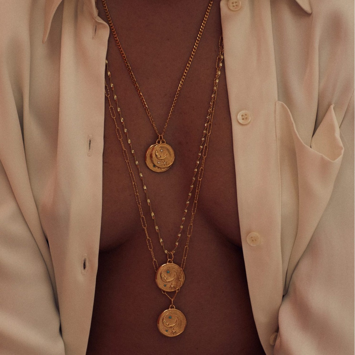 Layered Star Moon Necklace For Mother And Daughter Set_voghion.com