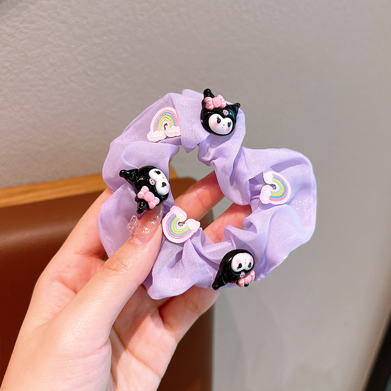 Anillo de cabello para niñas coreanos niños adornos de cabello cuerdas lindos Kuromi malla de verano anillo de cabello bolas de cabello