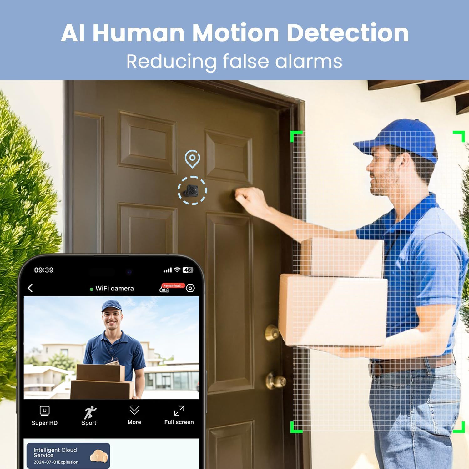 Compact WiFi HD Home Security Camera, Indoor/Outdoor Surveillance