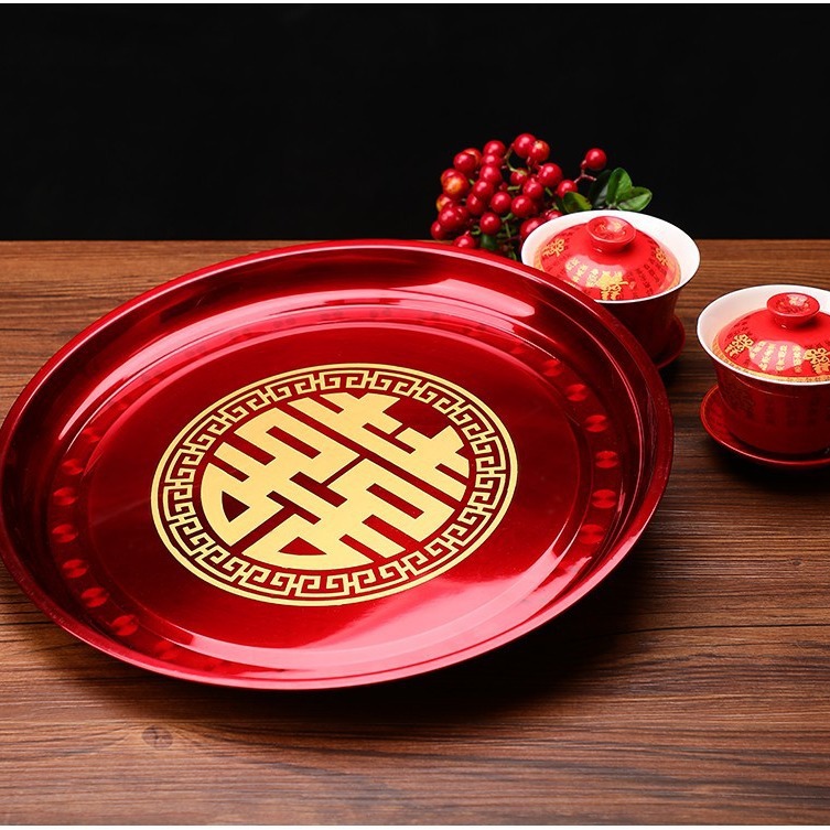 Suministros de la boda bandeja de la boda redonda grande placa roja té boda caramelo placa plato de fruta