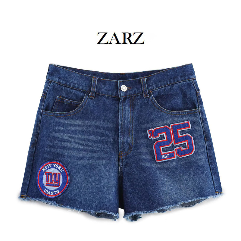 ZARZ Homemade European and American Style New Women's Classic New York Giants Decorative Denim Shorts 8197008