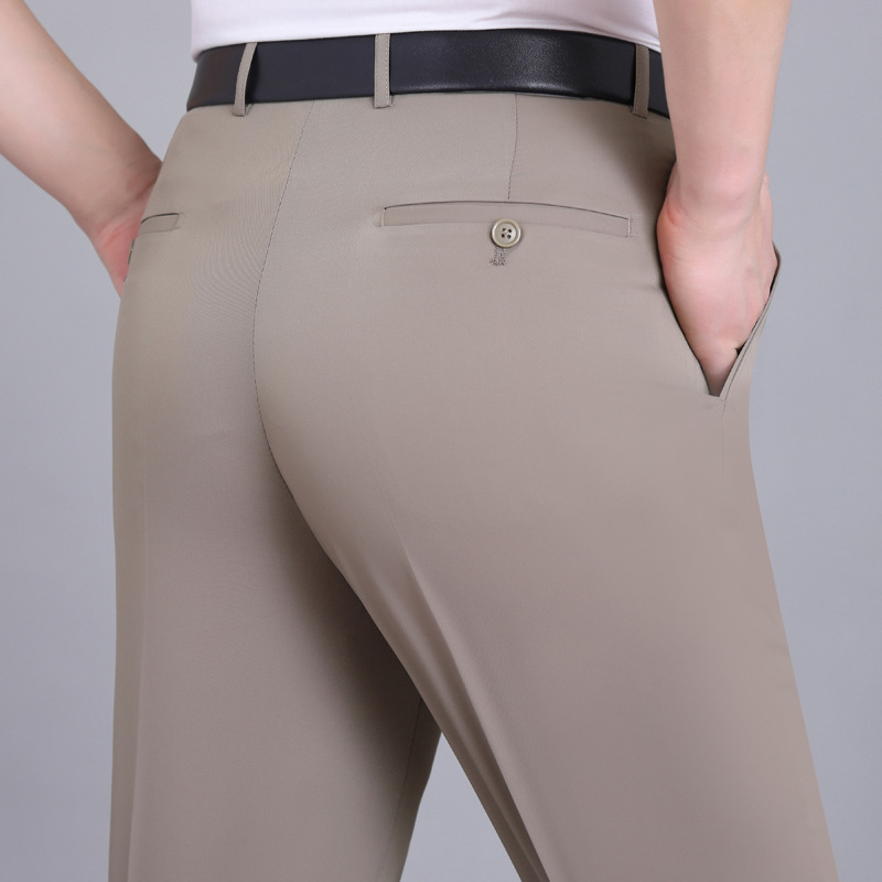 2025 verano nuevo estilo pantalones de hombre, cintura alta fina, pantalones de negocios rectos sueltos, pantalones de papá de mediana edad y ancianos image 12