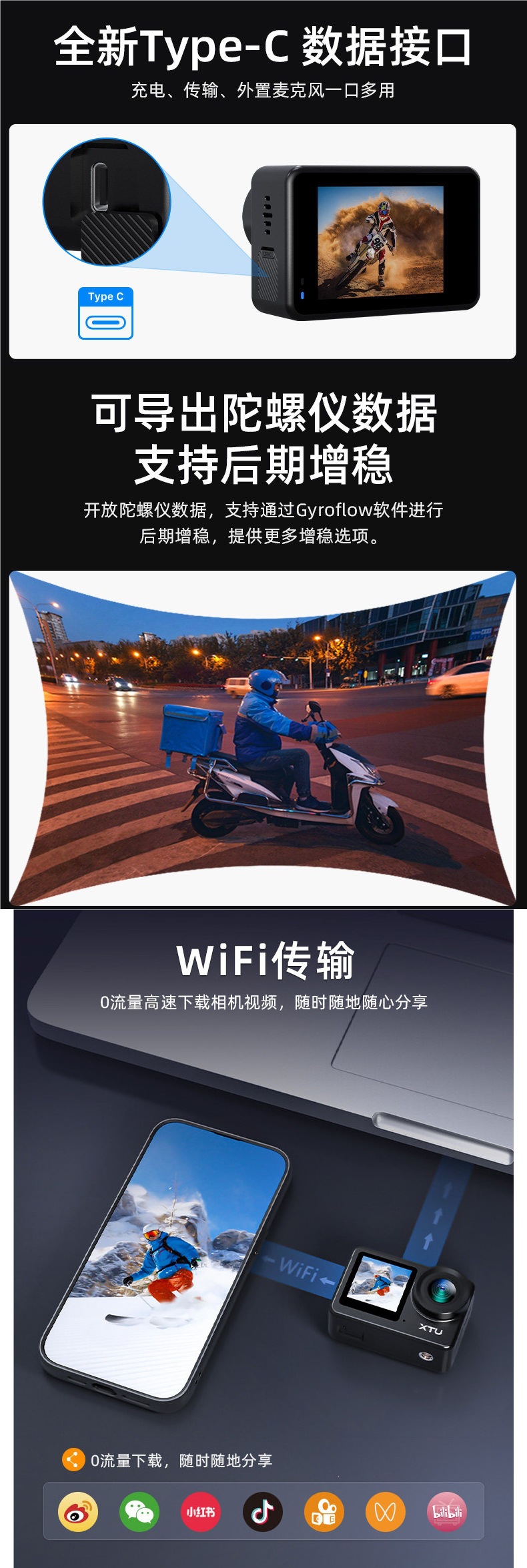 Xiaotu S6 Anti-Shake 4K Action Camera for Cycling and Electric Motorcycles, Dashcam Without Memory Card, Contact Customer Service