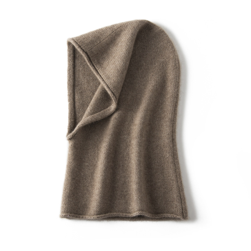 Double-sided, dual-color pure cashmere hat and neck warmer, integrated for men and women, autumn season knitted, warm, windproof, neck protector