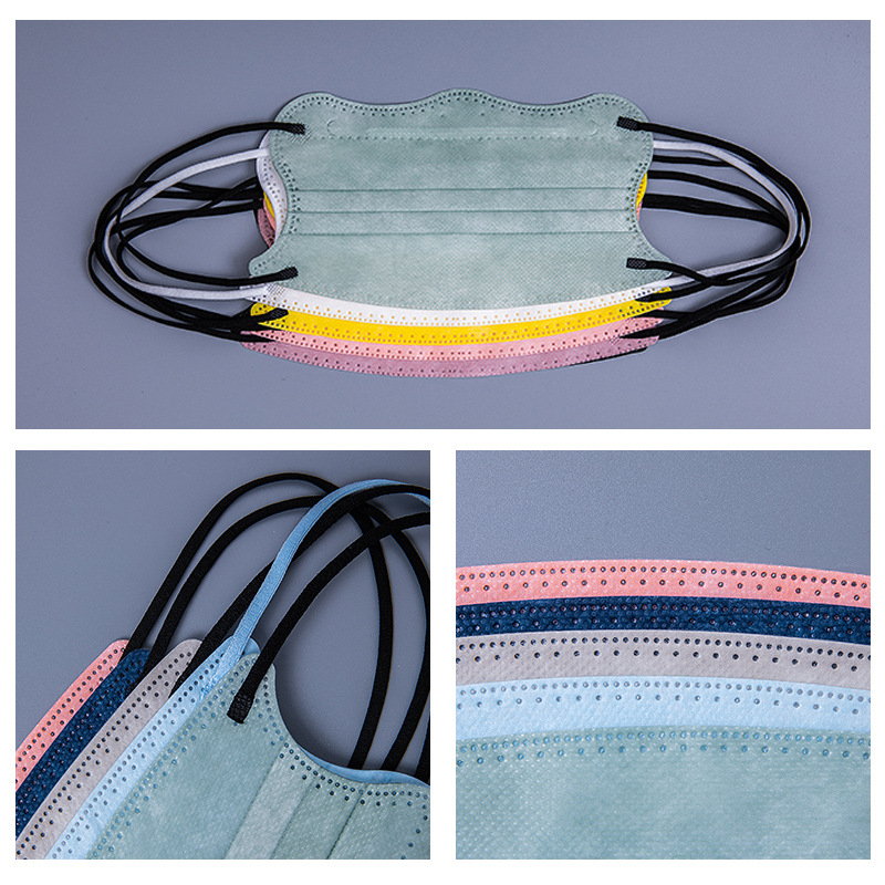 批发莫兰迪色一次性口罩小波浪蝴蝶型三层独立包装护耳防护独立装