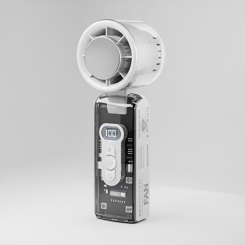 透明メカデジタルディスプレイハンドヘルドファン冷却氷湿布折りたたみ小型ファンポータブルUSB充電強風|undefined