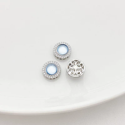 White gold micro inlaid zircon Zərgərlik ara hissələri - round-aquamarine-perforated-spacer-beads-1010mm