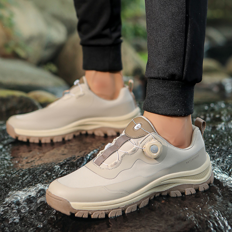 Large Size Swivel Buckle Outdoor Hiking Shoes for Men Without Tying Shoelaces Breathable Travel Leisure Hiking Sports Shoes Cross-Border Men's Shoes