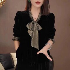 代発生放送で起爆した2025春のファッションストラップvネックベルベット長袖女装シャツ上着