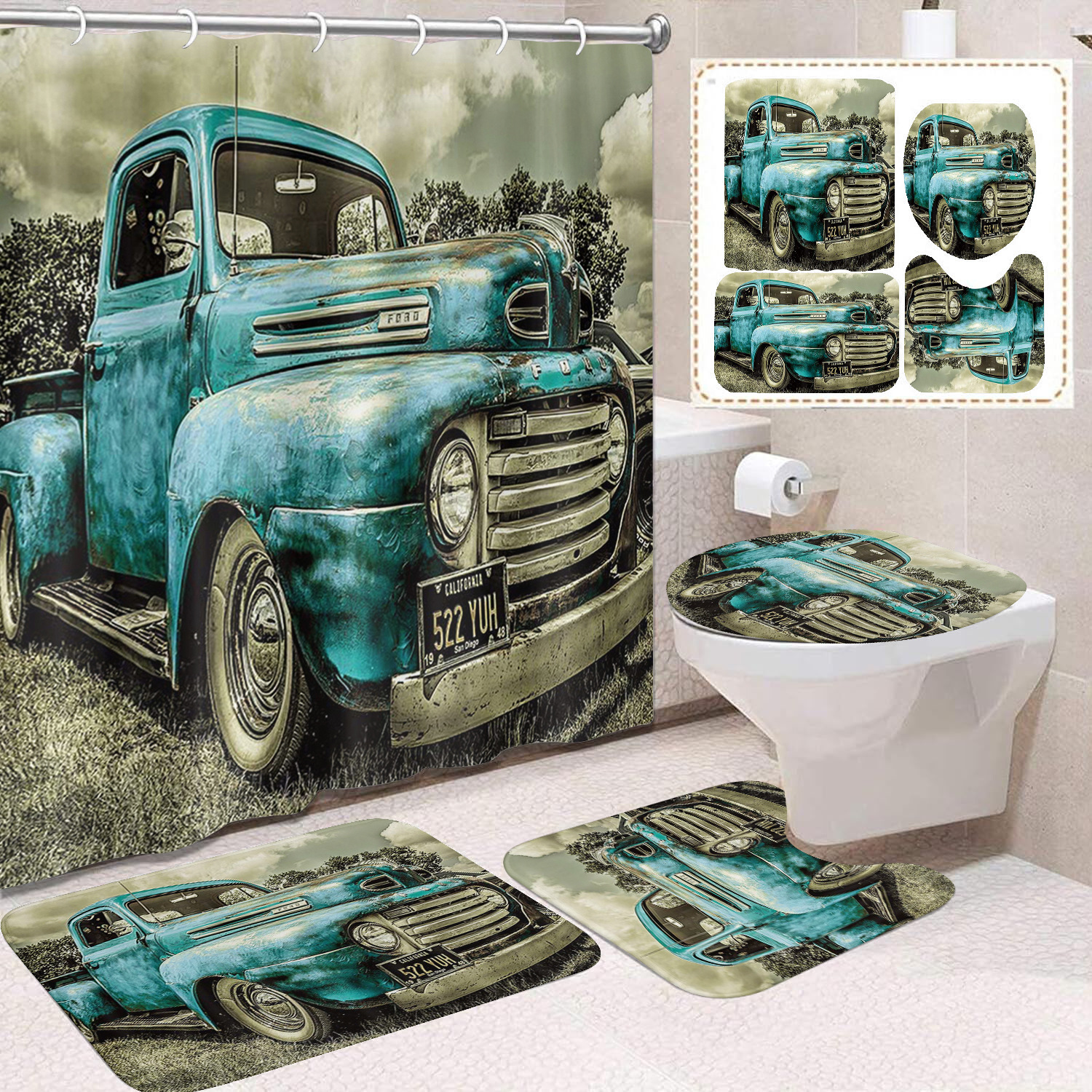 Cortina de ducha de poliéster con estampado digital de animales, impermeable, creativa, para baño, de Amazon, transfronteriza
