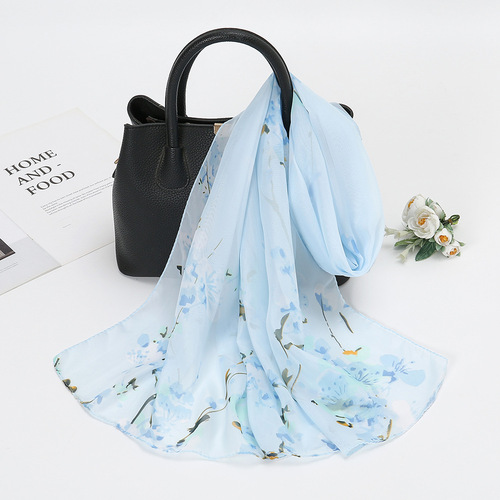 Summer chiffon printed sun protection scarf Spring thin versatile chiffon neck scarf XQ377
