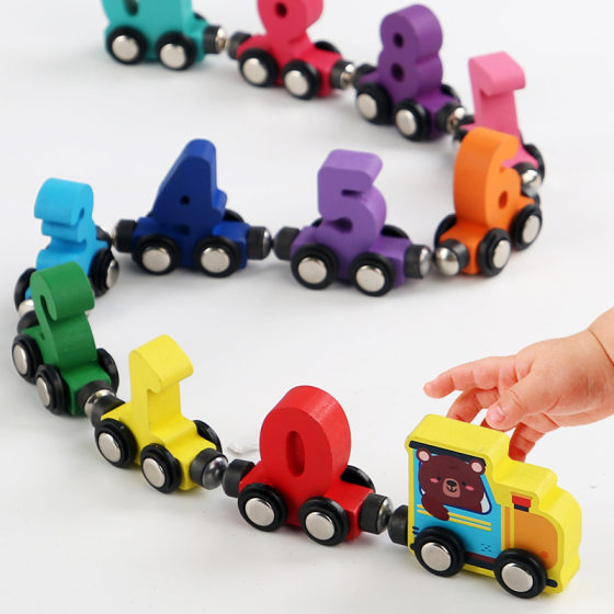 Children's Magnetic Twelve Small Train 0-10 Digital Cognitive Iron Suction Dragging Early Education Educational Wooden Track Toy
