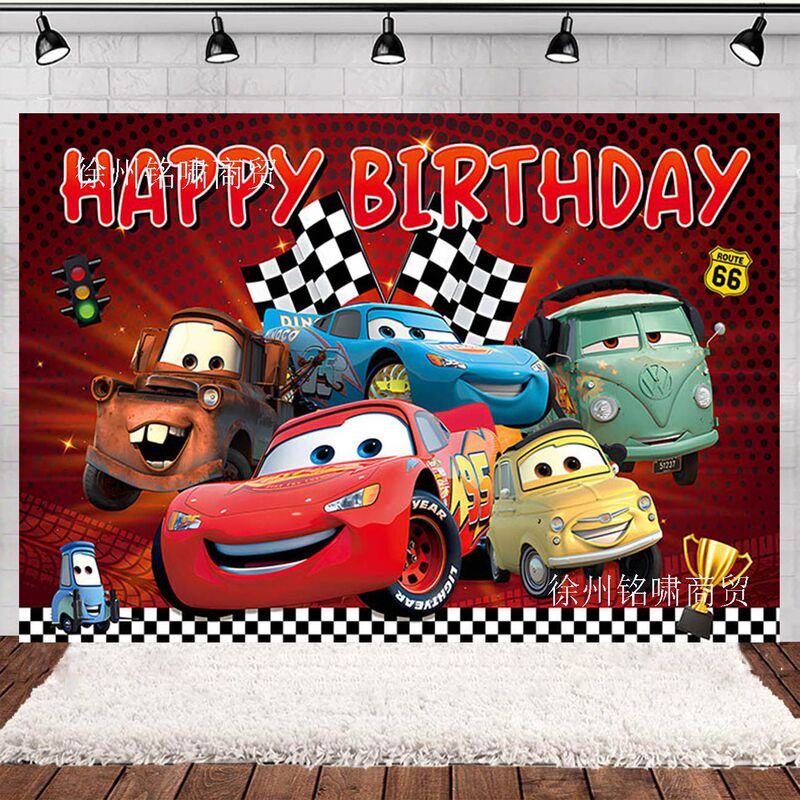 New Toy Cars Lightning Mcqueen Children's Birthday Party Photo Photography Background Cloth Scene Decoration