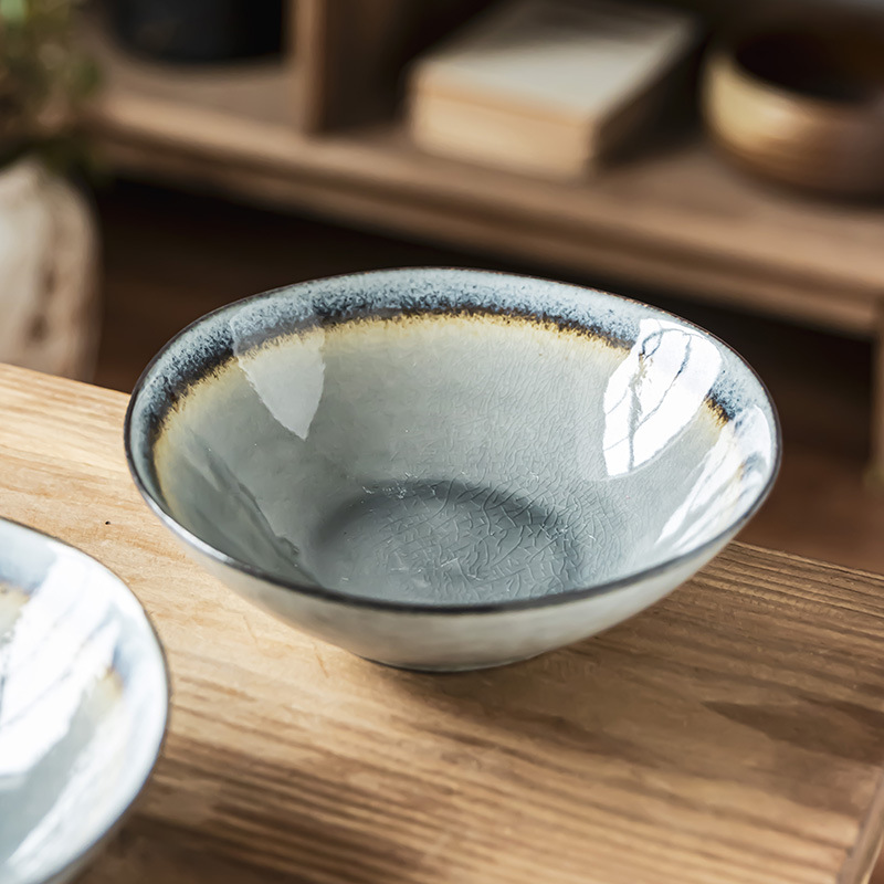 Retro hielo agrietado esmalte de cerámica tazón de ensalada horno variante abierto tazón de cubiertos de estilo japonés tazón de fideos tazón de sopa tazón