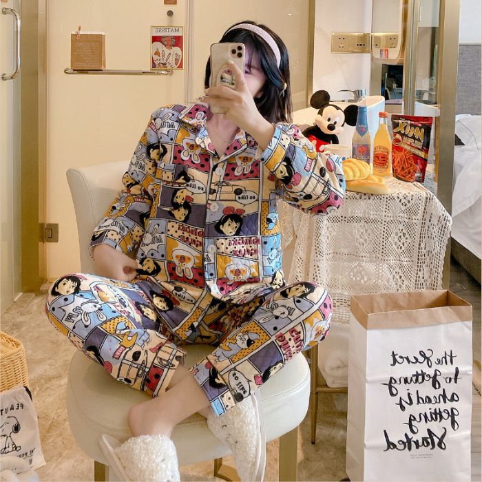 Otoño y invierno nuevo pijama de mujeres cardigán de aire mezclado chicas lindas dibujos animados princesa impresión ropa para el hogar
