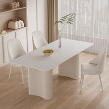 奶油风纯白岩板餐桌家用小户型现代简约轻奢网红长方形餐桌椅组合