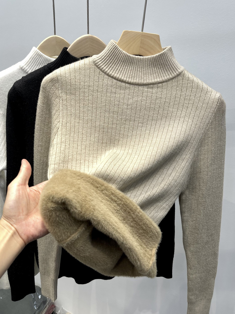 Suéter de mujer Ropa interior de estilo occidental Otoño e Invierno 2024 Nueva ropa de mujer suelta Forrado de lana engrosada camisa de fondo de punto