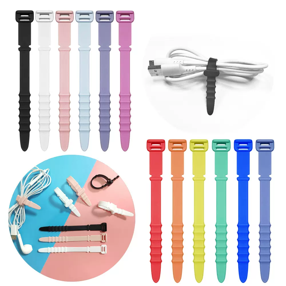 鱼骨硅胶理线器数据线收纳扎带耳机绕线器绑带Cord Organizer