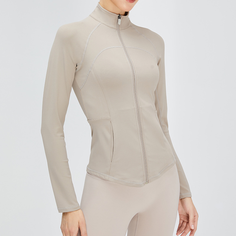 Chaqueta de Yoga de fitness transfronteriza nueva chaqueta de Yoga de doble arco SLIM-Fit de manga larga ropa de fitness desnuda al aire libre ropa de Yoga de mujer caliente