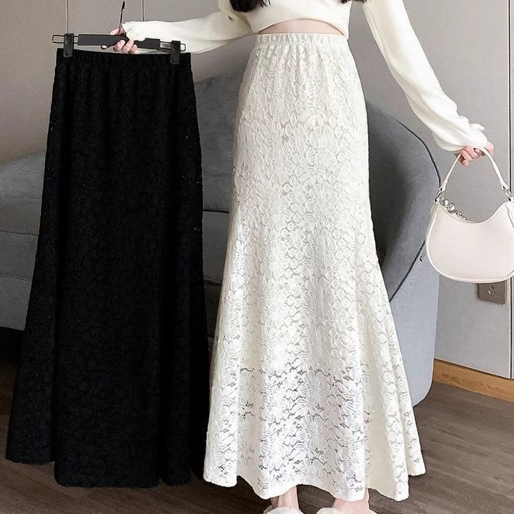 High-Waisted Spring and Summer Versatile Fishtail Lace Skirt, Autumn and Winter Hollow-Out Embroidered Slimming Ruffle Hip-Hugging Long Skirt, Cross-Border High-Waisted Spring and Summer Versatile Fishtail Lace Skirt, Autumn and Winter Hollow-Out Embroidered Slimming Ruffle Hip-Hugging Long Skirt, Cross-Border