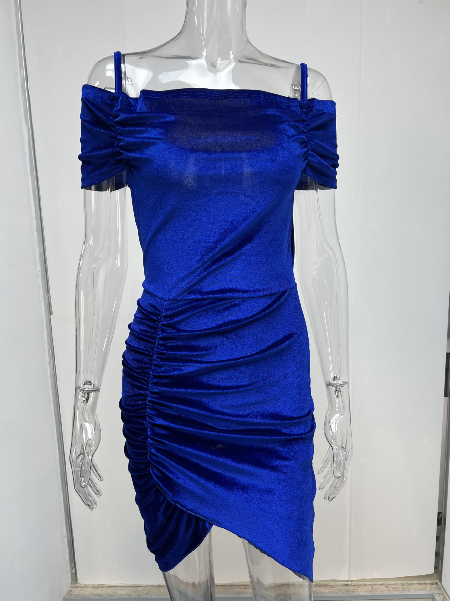 Spring Dress Sexy Slim Strap Fluff Drawstring Irregular Asymmetric Dress