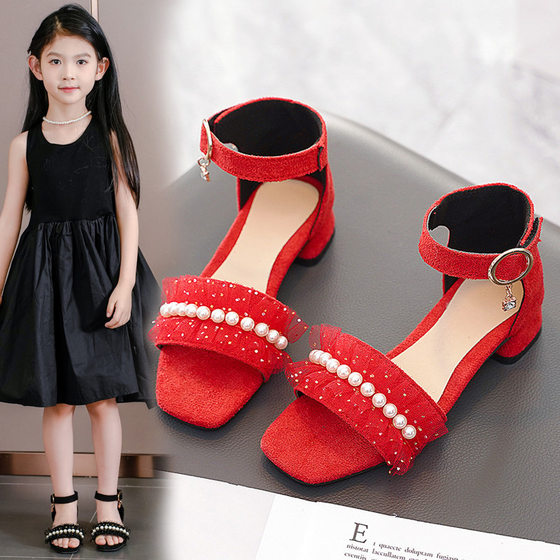 Girls' Sandals Summer 2024 New Fashion Korean Style Open Toe High Heels for Middle School Children's Roman Shoes