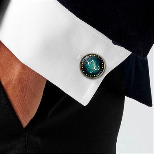Cross-border new product Twelve Constellations Time Gem Cufflinks Fashion Creative Accessories Silver French Shirt Cuffs Cuff Pins