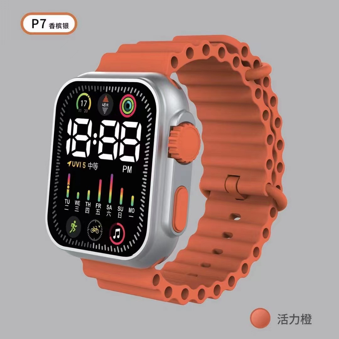 Nuevo reloj electrónico LED P7 champán plata océano banda moda digital deportes niños estudiante LED reloj electrónico