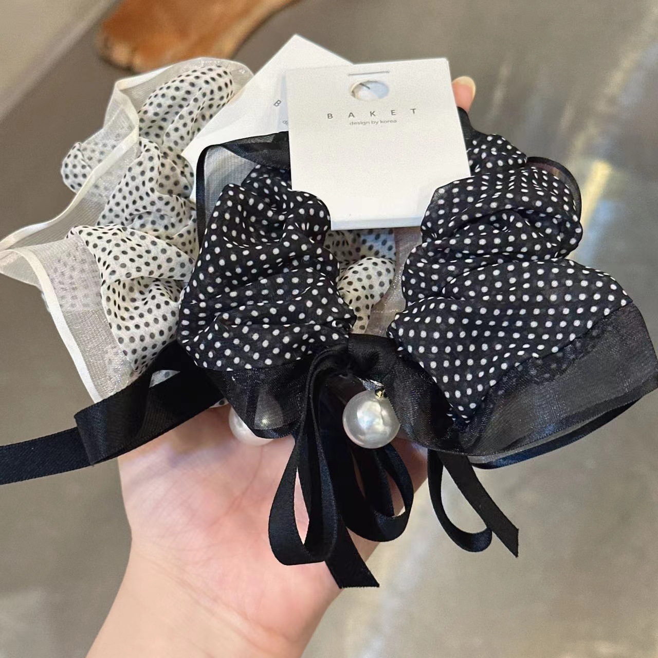 網紗波點發繩扎馬尾皮套女頭繩超仙高級感簡約氣質丸子頭大腸發圈