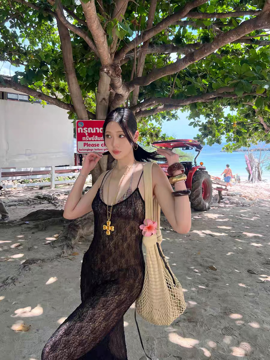 Sexy Lace See through Layered Thin Shoulder Strap Maxi Dress