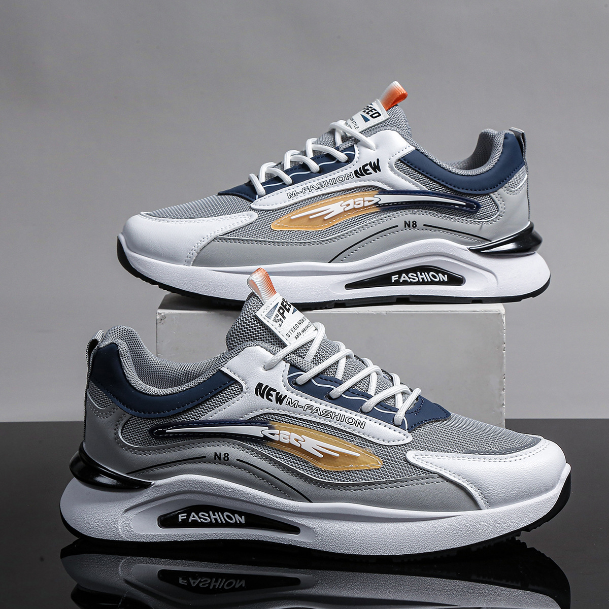 Otoño e invierno para hombres nuevos zapatos de papá de suela gruesa zapatos deportivos de malla modelos de pareja zapatillas de deporte de moda cabello de una pieza