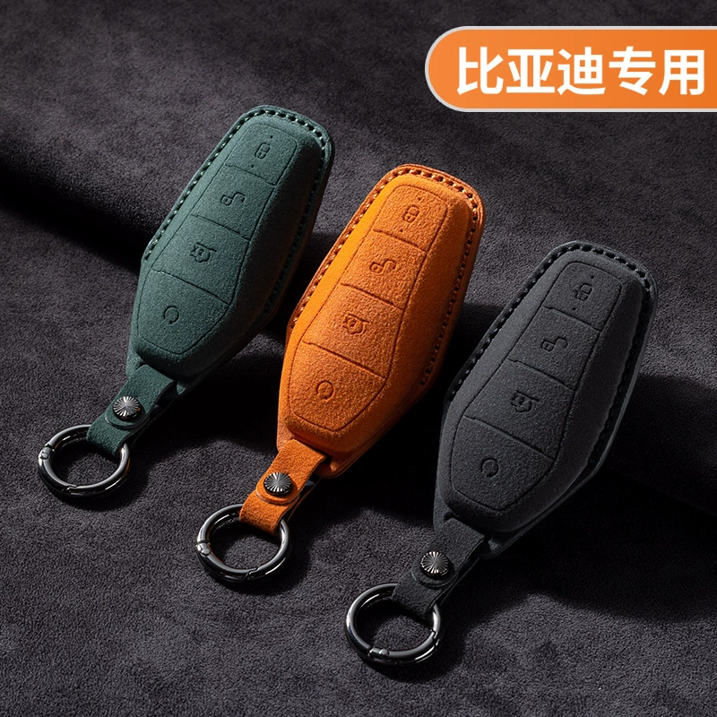 Чехол для ключей из замши 3D с полным покрытием и застежкой для автомобилей BYD Song Plus DM-i, Han EV, DM Dolphin, Song Pro, Tang DM-i
