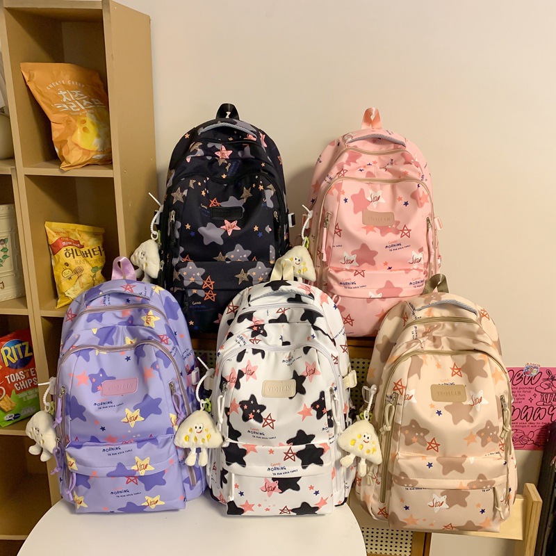 Mochila fresca de moda, mochila escolar para estudiantes de secundaria y preparatoria, personalidad de gran capacidad, impresión de corazón de niña, mochila de ocio al aire libre de viaje