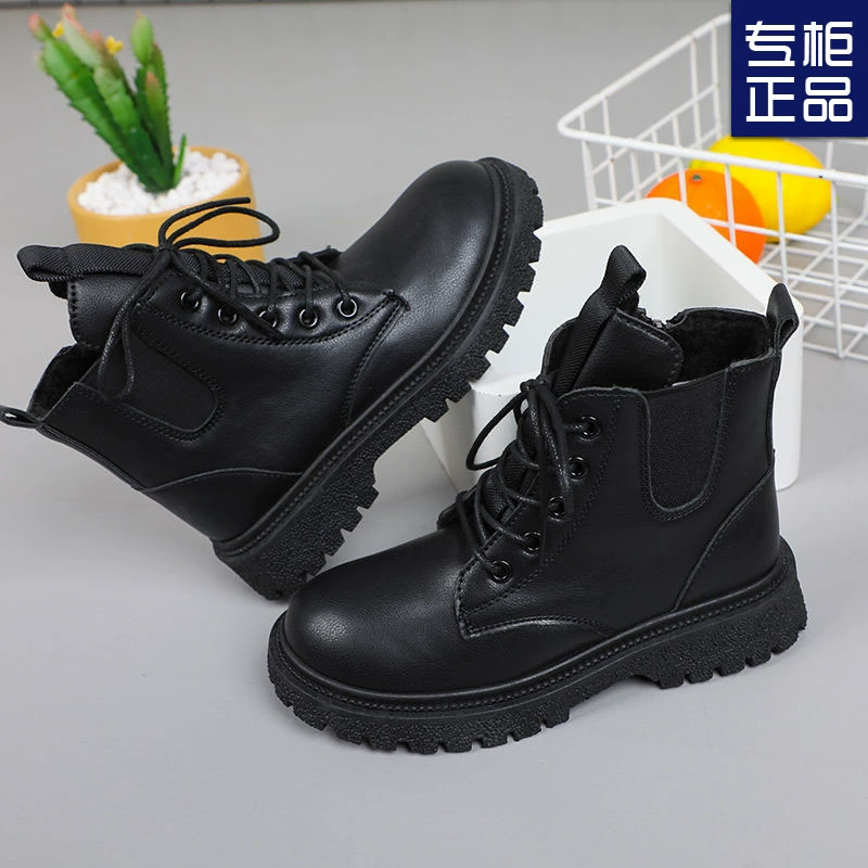 Ботинки Martin для девочек 2023 Новые осенне-зимние утолщенные сапоги на флисовой подкладке Зимняя обувь в британском стиле для маленьких девочек Короткие сапоги для мальчиков