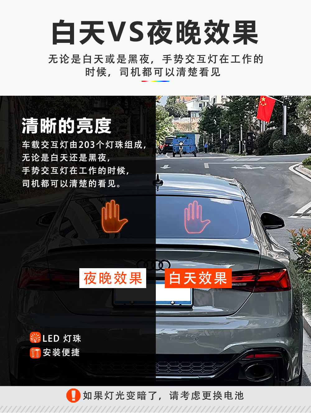 【Source Factory】Cross-Border Car Gesture Light Led Ambient Light Modified Wireless Remote Control Multi-Function Warning Light
