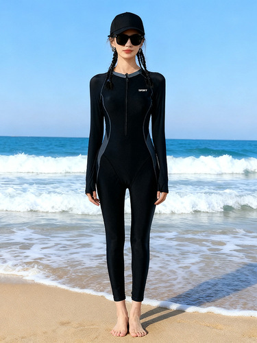 One-piece mermaid swimsuit with long sleeves and long pants, sun protection and diving suit for women, quick-drying and floating snorkeling set, plus-size full-body swimsuit for women