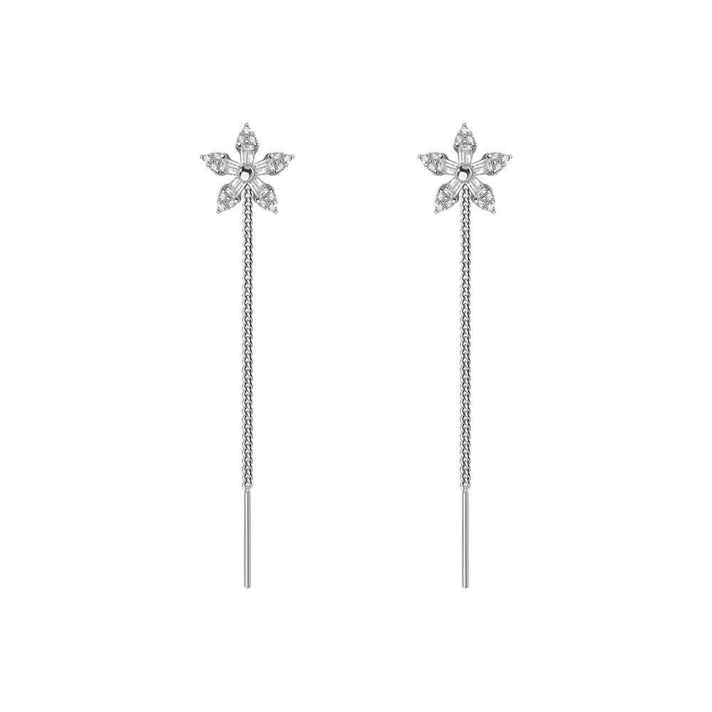 Pendientes de flores de circonita de plata de ley s925 Pendientes de flores de flecos de temperamento de alto nivel de nicho de lujo femenino simple y ligero