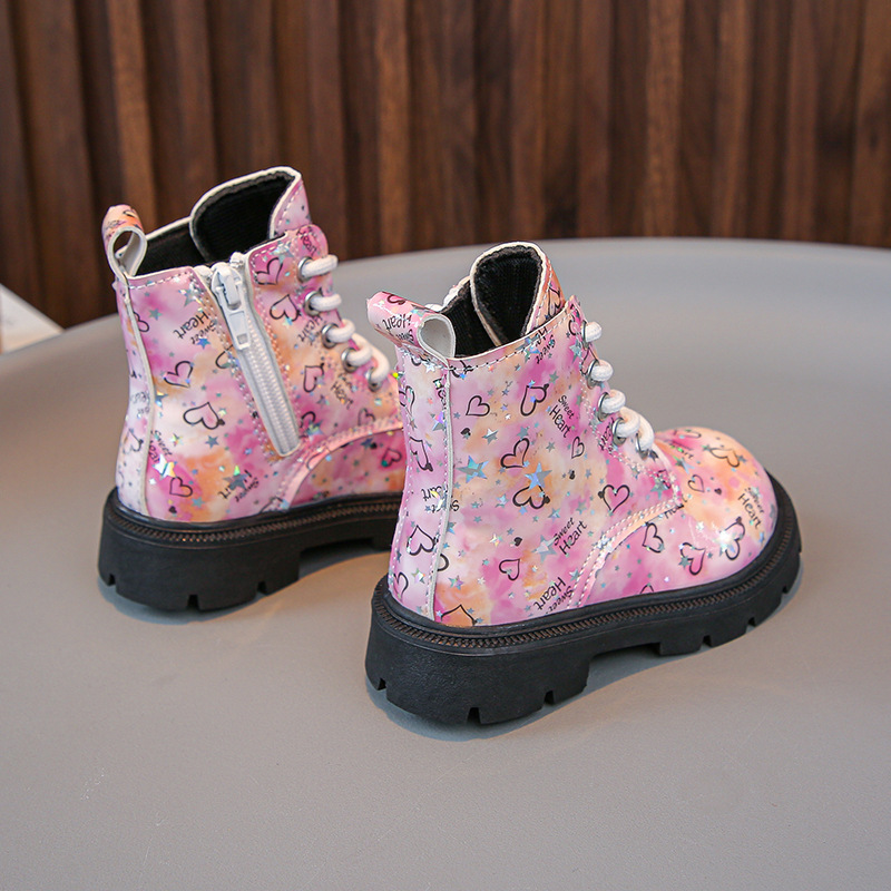 Botas infantis Martin de cano médio com estampa de couro brilhante, novas botas infantis Martin para meninas, botas de cano médio da moda para meninos, outono/inverno 2024_voghion.com