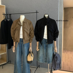 WGWE7264复古美拉德翻领口袋仿鹿皮绒长袖夹克外套