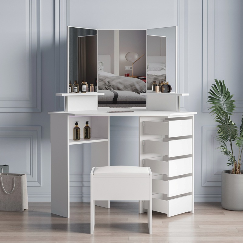 Tocador dormitorio moderno simple espejo oculto tocador multi-capa gabinete de almacenamiento pequeña mesa de maquillaje al por mayor