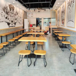 Restaurant solid wood table and chair combination snack bar online celebrity soup noodle shop simple dining table commercial shop square one table and two chairs
