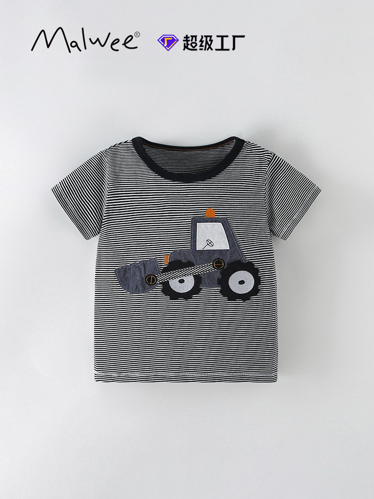 Camiseta a rayas transfronterizas malwee niño cuello redondo mangas cortas Europa y Estados Unidos chaqueta casual para niños al por mayor