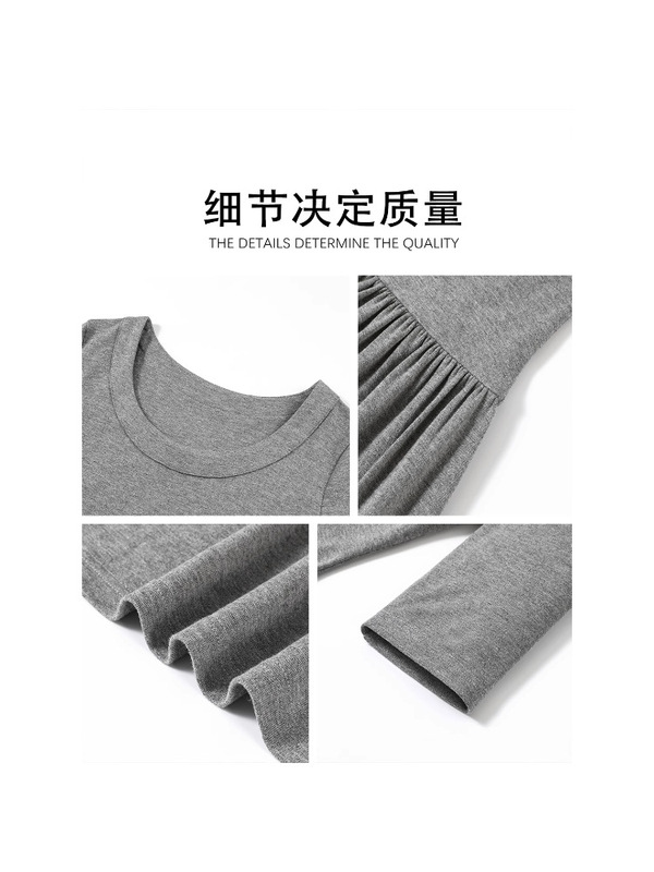 2025新款御姐高级感灰色短袖连衣裙子女秋韩系慵懒风休闲收腰长裙|undefined