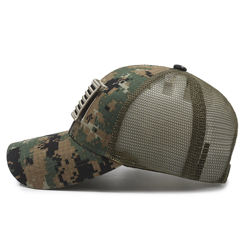 Sello estadounidense, etiqueta rasgada, gorra de velcro, moda al aire libre, protector solar, gorra de red de béisbol, sombrero de camuflaje táctico para hombres