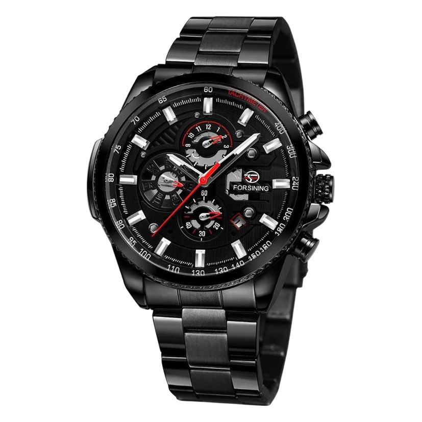 FORSINING fusini cinturón de acero para hombre reloj mecánico automático de seis pines calendario reloj impermeable luminoso 428